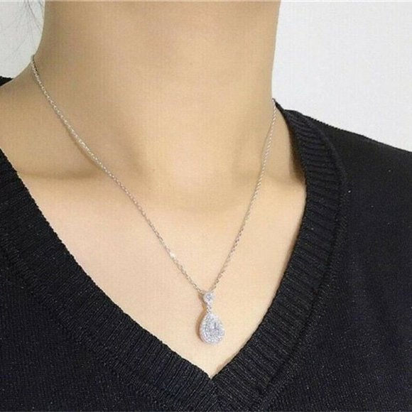 925 Sterling Silver Pear Cut Necklace - Picture 4 of 4